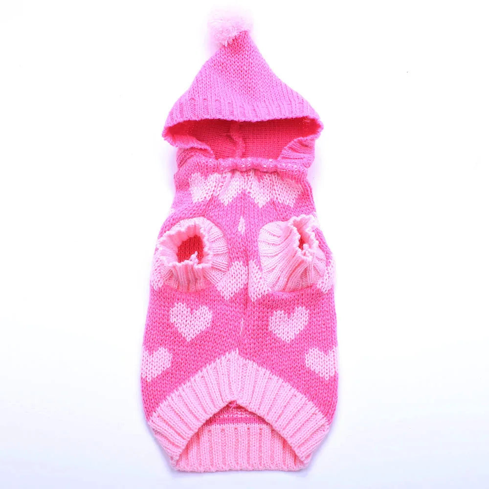 Cat Dog Sweater Hoodie Hearts Patterns Jumper Pet Puppy Coat Jacket Warm Clothes for Chihuahua Yorkie Poodle