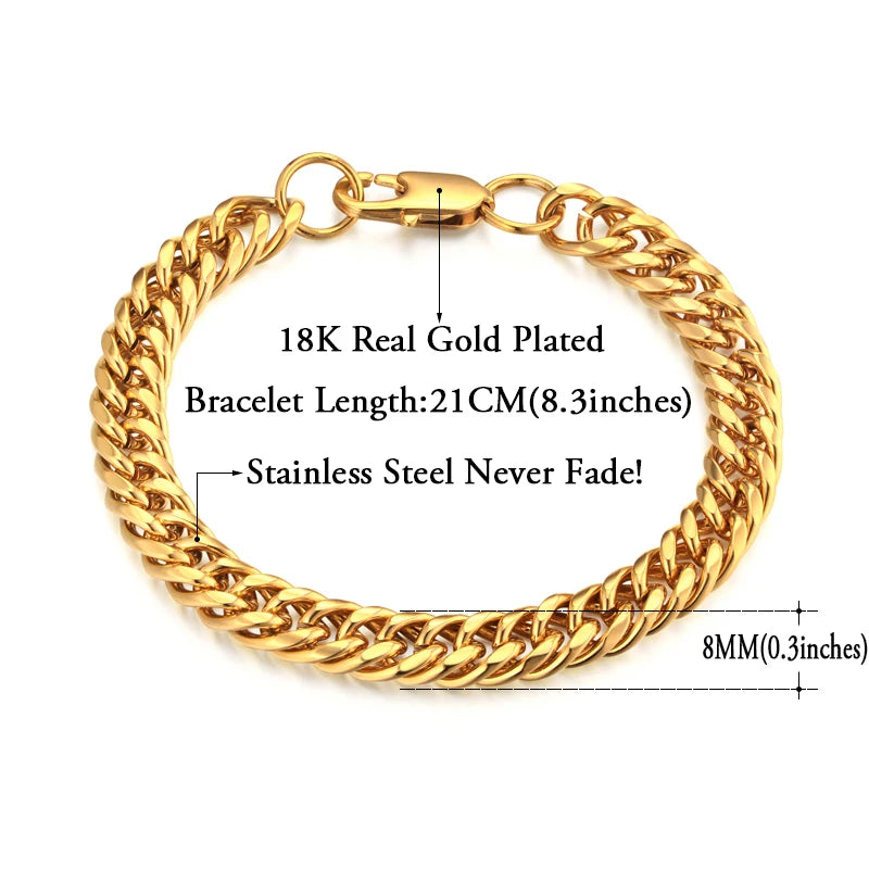 Men's 316L Stainless Steel Male Bracelet Wholesale Gold Silver Color Braclet Chunky Cuban Chain Link Bracelet For Man Jewelry