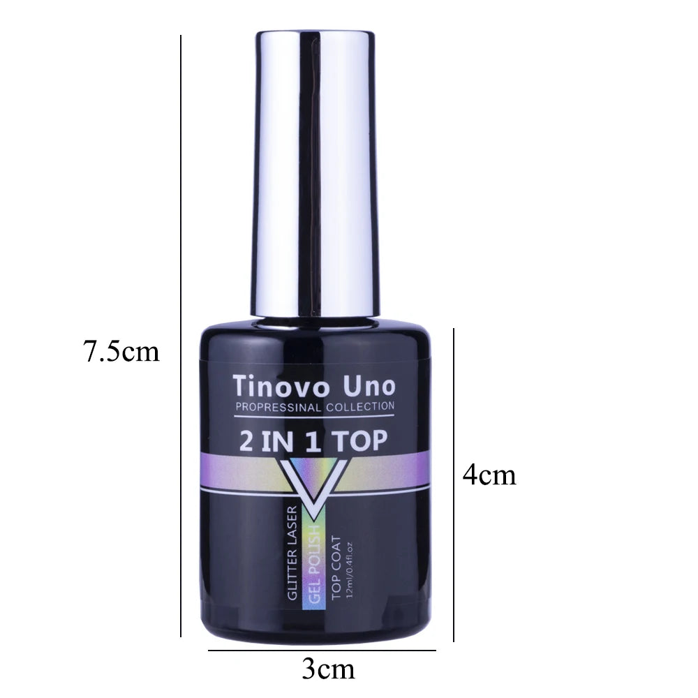 Tinovo Uno Glitter Top Coat UV Gel Nail Polish 2 IN 1 12ML Super Shine Laser Topcoat Manicure Vernis Semi Permanent Gel Finish