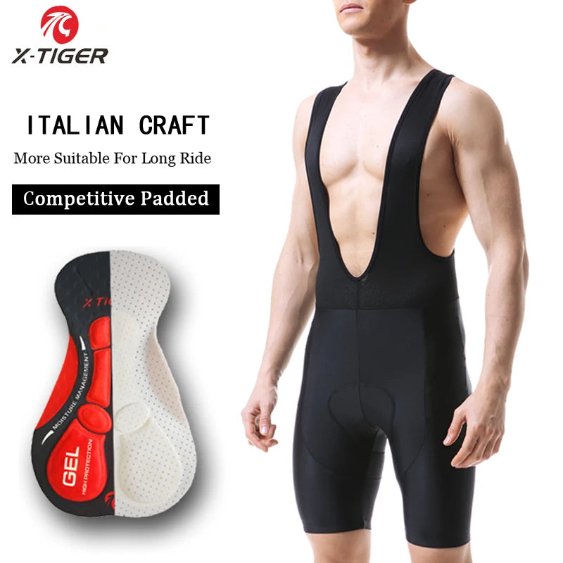 X-TIGER Cycling Bibs Shorts Summer Bike Breathable Men's 5D Gel Padded Bike Tights Triathlon Man Pro Licra Bicycle Shorts