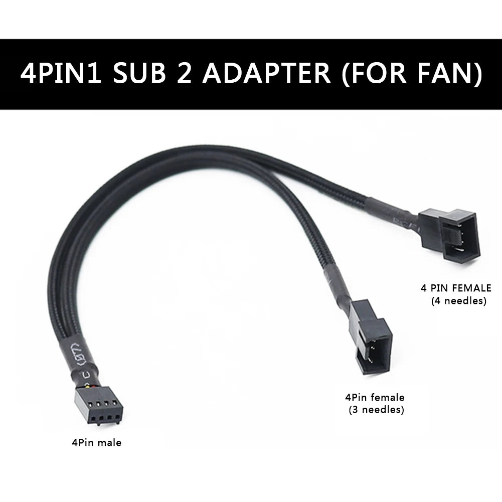 4 Pin Y Splitter Cable 4 Pin PWM Female to 3/4 Pin Motherboard CPU Fan PC Case Fan Extension Adapter Cable Fan Cooling Accessory