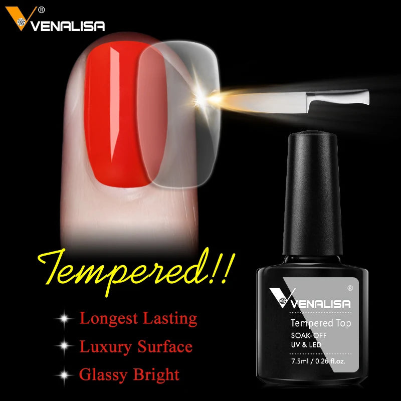 Venalisa Long Wear Top Coat Tempered Top Coat Peel Off Base Coat Color Nail Gel Polish Beautiful Semi Permanent Nail Gel Enamel