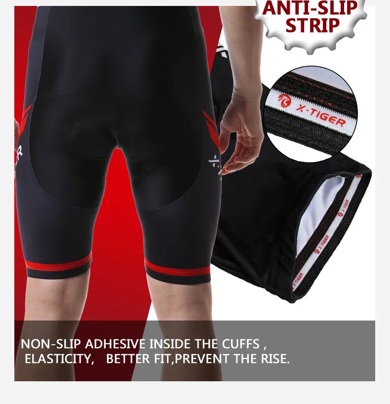 X-TIGER Cycling Bibs Shorts Summer Bike Breathable Men's 5D Gel Padded Bike Tights Triathlon Man Pro Licra Bicycle Shorts