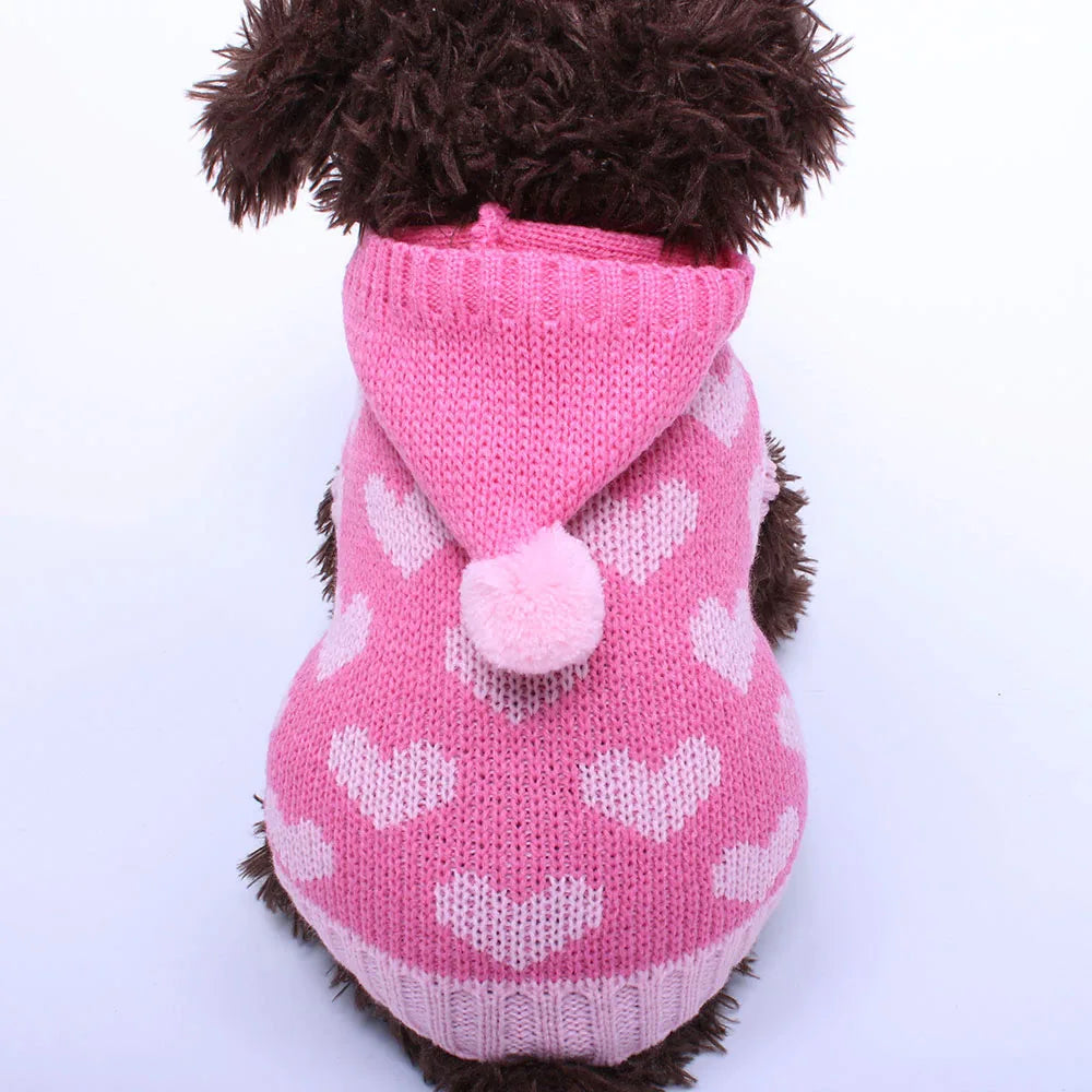 Cat Dog Sweater Hoodie Hearts Patterns Jumper Pet Puppy Coat Jacket Warm Clothes for Chihuahua Yorkie Poodle