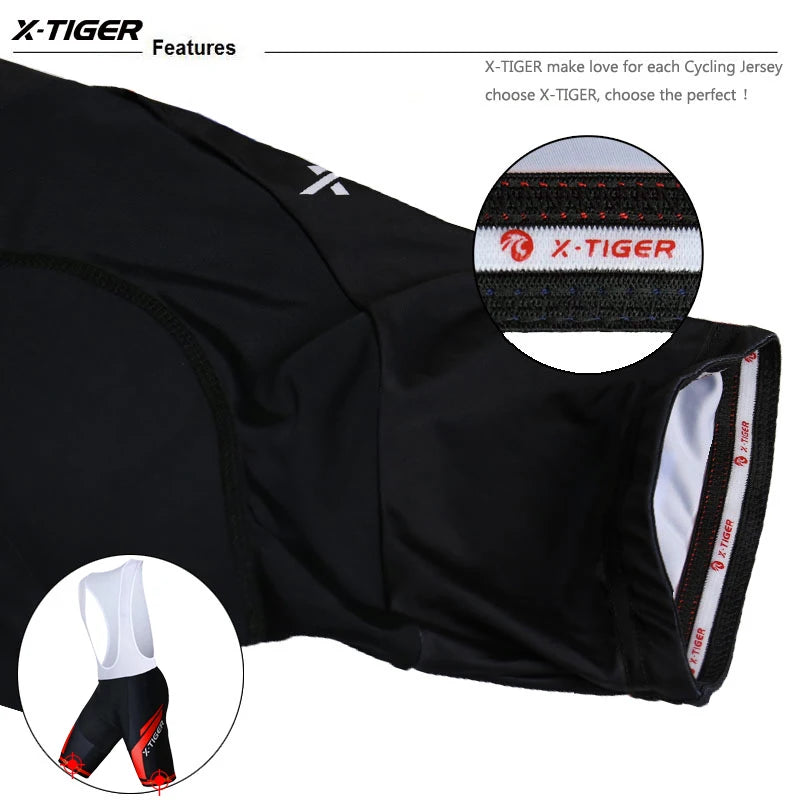X-TIGER Cycling Bibs Shorts Summer Bike Breathable Men's 5D Gel Padded Bike Tights Triathlon Man Pro Licra Bicycle Shorts