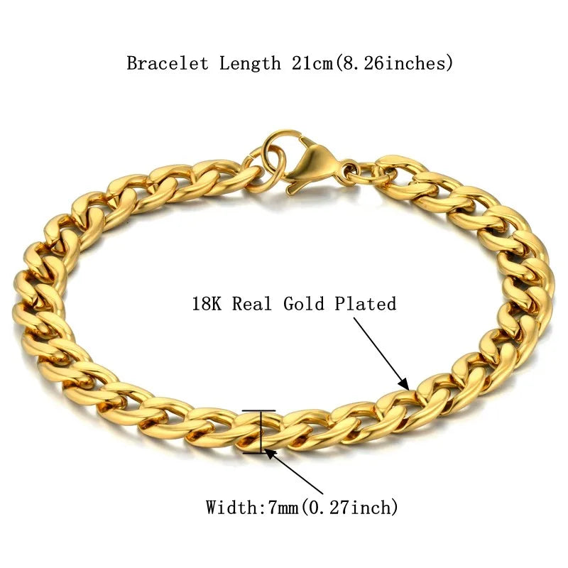 Men's 316L Stainless Steel Male Bracelet Wholesale Gold Silver Color Braclet Chunky Cuban Chain Link Bracelet For Man Jewelry
