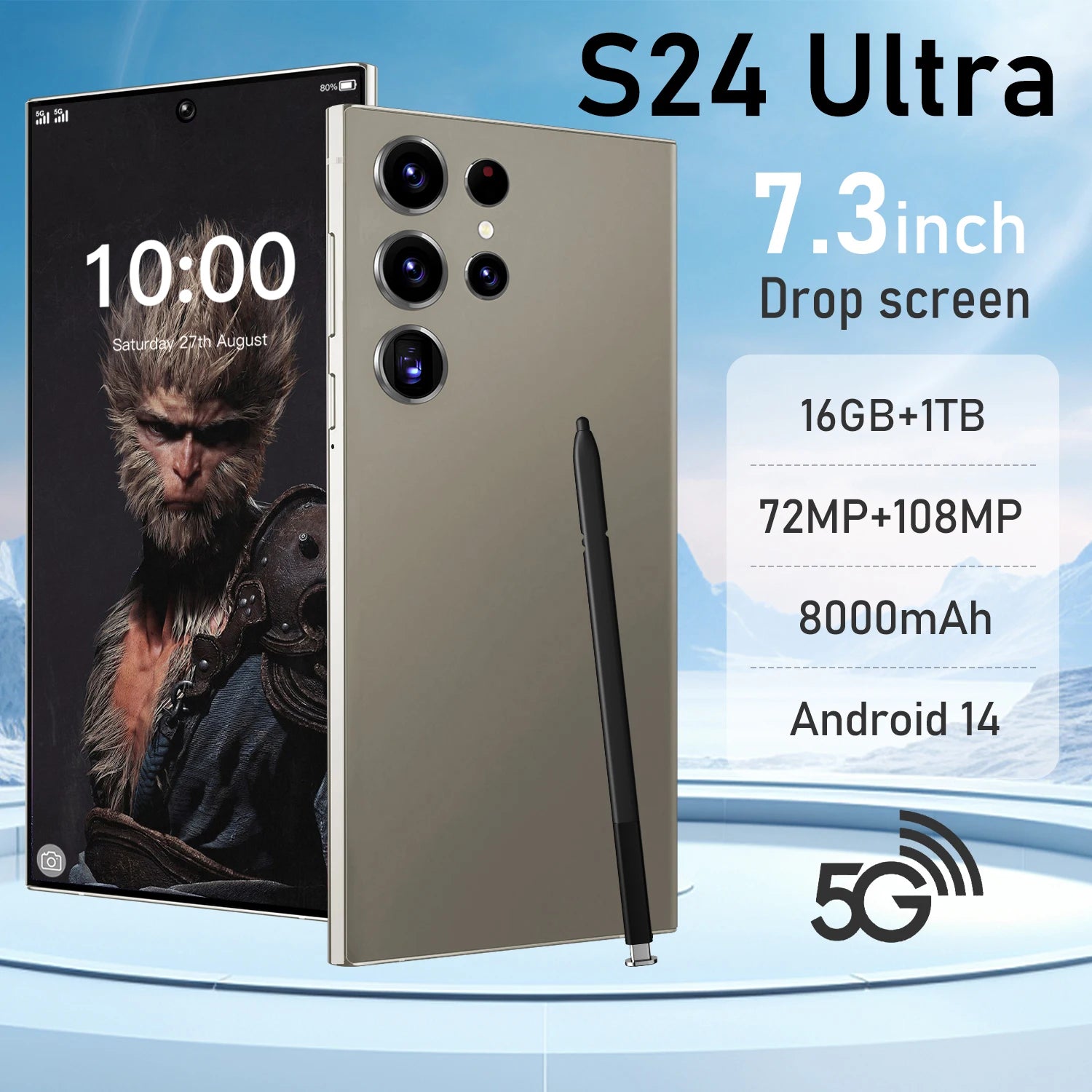 Real Ultra 2025 S24 High Quality 5G Flash Memory 12GB+512GB High for Android 14 7.3 Inch Deca Core Gaming Mobile Phone 4K
