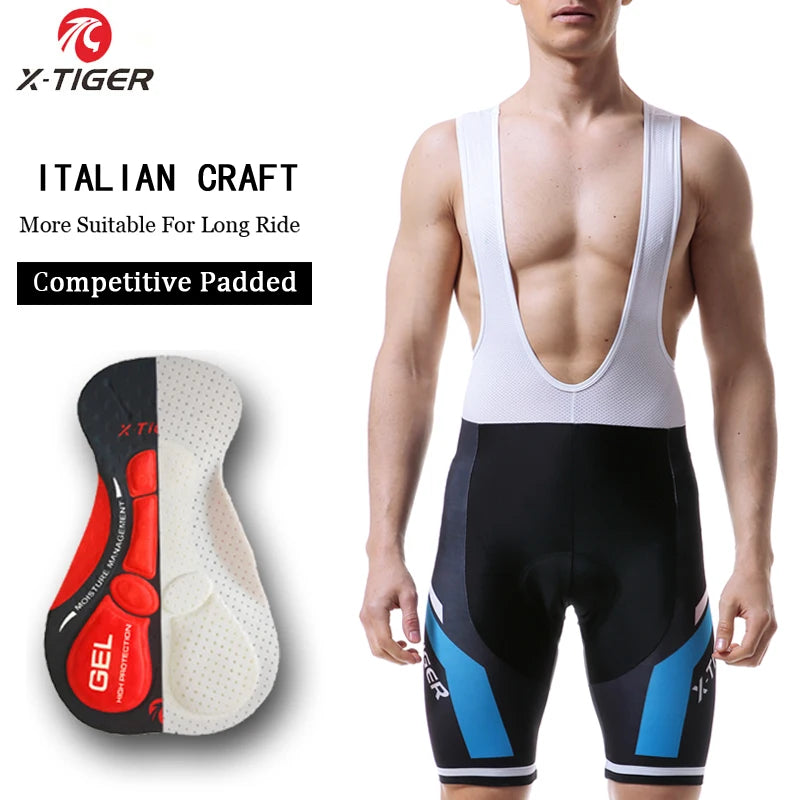 X-TIGER Cycling Bibs Shorts Summer Bike Breathable Men's 5D Gel Padded Bike Tights Triathlon Man Pro Licra Bicycle Shorts