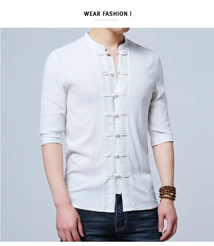 Tradictional Chinese Clothing For Men Half Sleeve Cotton Linen Chinese Style Shirts  Kung Fu Tai Chi Tang Suit Style Tops CN-026