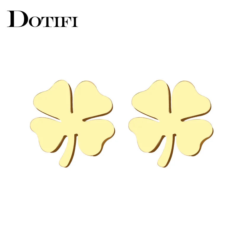 DOTIFI Stainless Steel Stud Earring For Women Man Clover Gold Color Lover's Engagement Jewelry Drop Shipping
