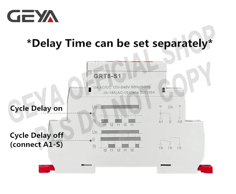 GEYA GRT8-S Asymmetric Cycle Timer Relay SPDT 220V 16A  AC/DC12V-240V Electronic Repeat Relay