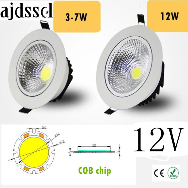 LED Downlight  Super Bright Recessed LED SPOT Dimmable COB 3W 5W 7W 12W LED Spot light LED decoration Ceiling Lamp AC/DC 12V