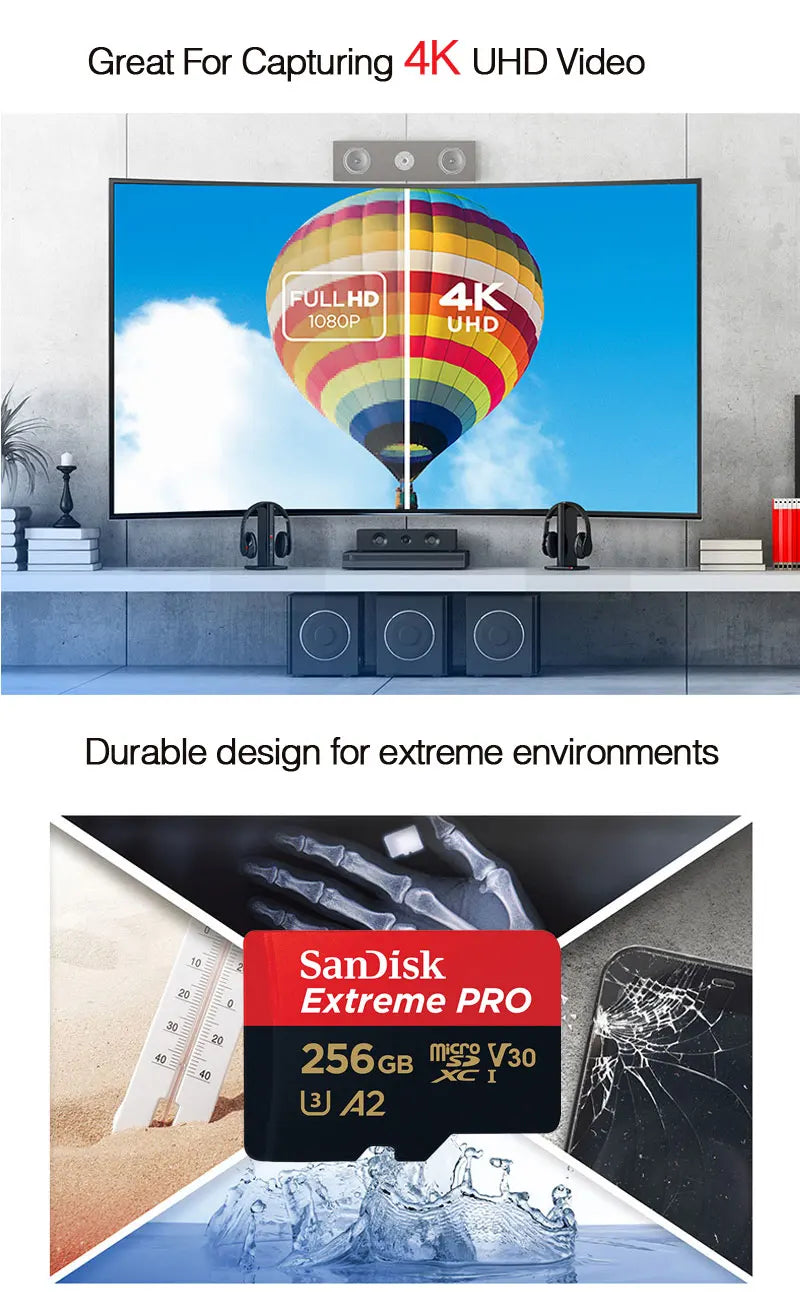SanDisk Extreme PRO microsd 256GB UHS-I Memory Card 512GB micro SD Card 64GB TF Card 200MB/s Class10 U3 V30 A2 cartao de memoria