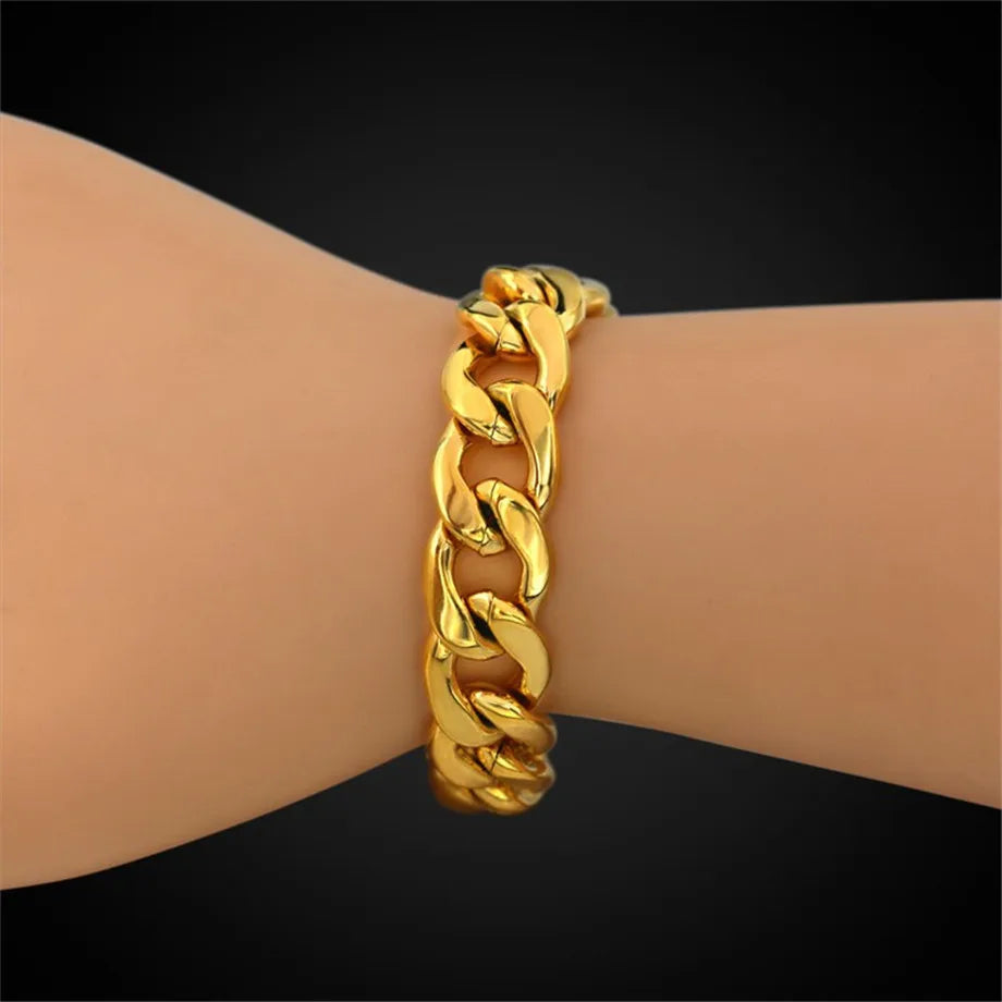 Men's 316L Stainless Steel Male Bracelet Wholesale Gold Silver Color Braclet Chunky Cuban Chain Link Bracelet For Man Jewelry