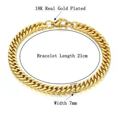 Men's 316L Stainless Steel Male Bracelet Wholesale Gold Silver Color Braclet Chunky Cuban Chain Link Bracelet For Man Jewelry