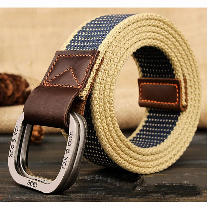 MEDYLA  Belts For Men Double buckle Striped Adult Casual Men Knitted  Belt Man Canvas Lengthen Strap