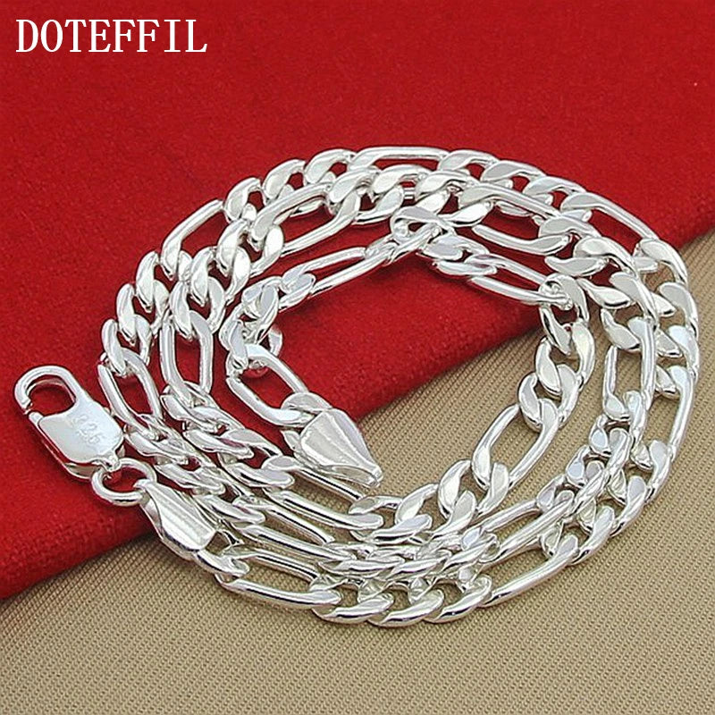 DOTEFFIL 925 Sterling Silver 8mm Chain Sideways Necklace Man Woman Senior Luxury Jewelry Statement Necklace
