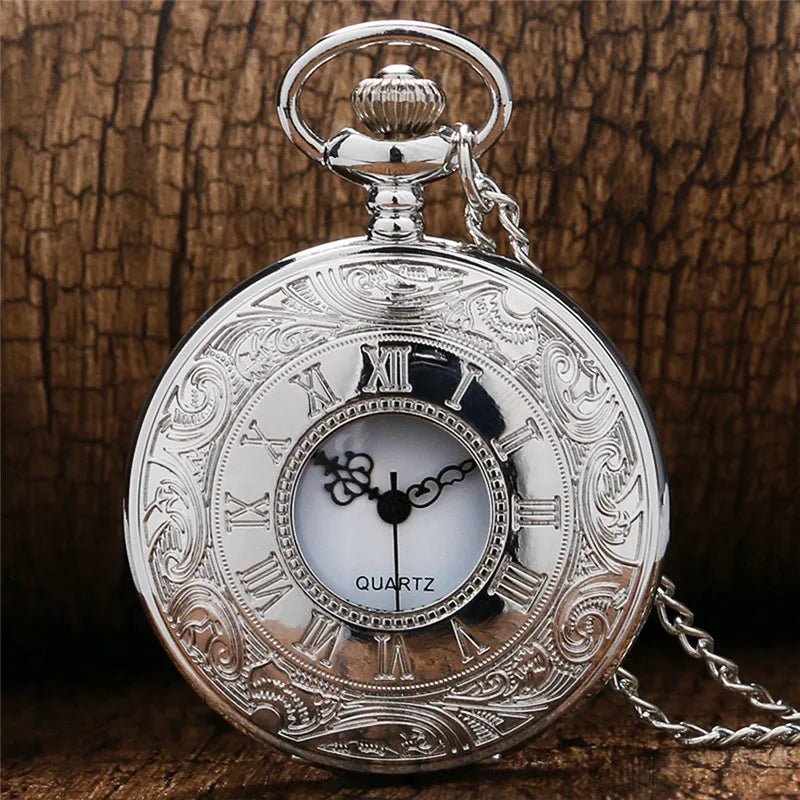 Vintage Charm Black Unisex Fashion Roman Number Quartz Steampunk Pocket Watch Women Man Necklace Pendant with Chain Gifts P427