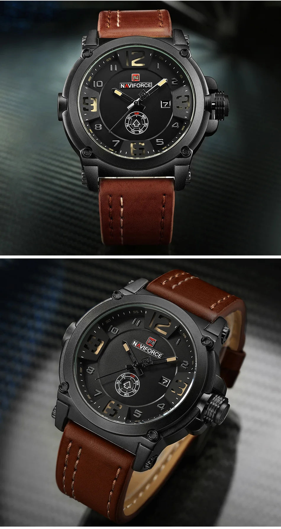 NAVIFORCE Luxury Brand Men Sports Military Quartz Watch for Man Analog Date Clock Leather Strap Wristwatch Relogio Free Shiping