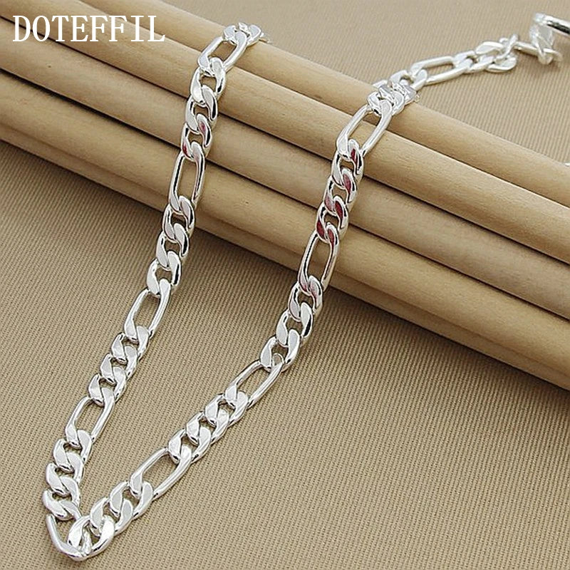 DOTEFFIL 925 Sterling Silver 8mm Chain Sideways Necklace Man Woman Senior Luxury Jewelry Statement Necklace