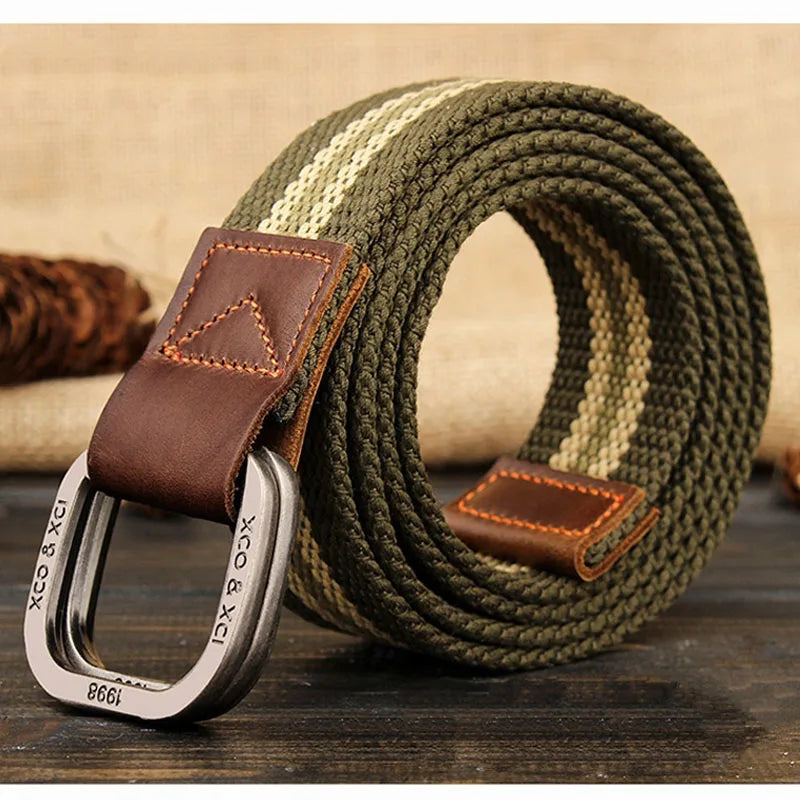 MEDYLA  Belts For Men Double buckle Striped Adult Casual Men Knitted  Belt Man Canvas Lengthen Strap