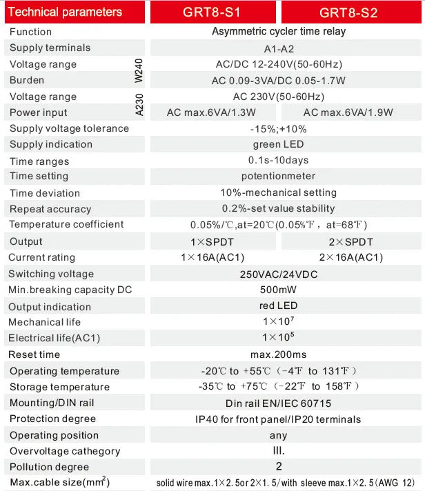GEYA GRT8-S Asymmetric Cycle Timer Relay SPDT 220V 16A  AC/DC12V-240V Electronic Repeat Relay