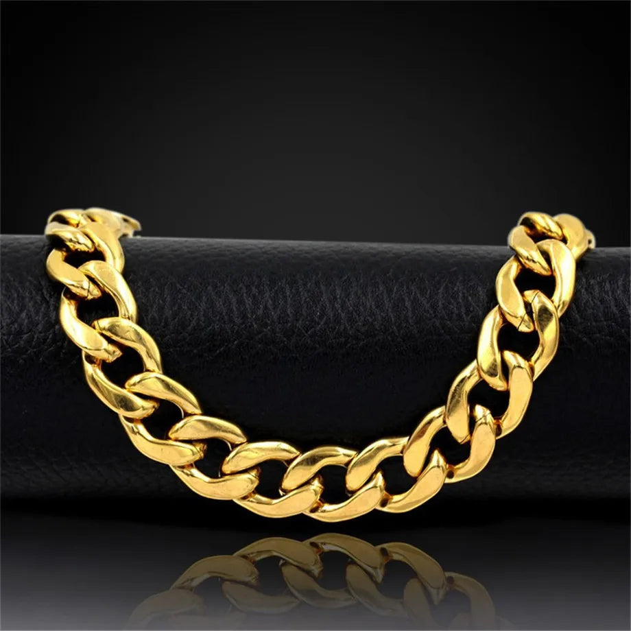 Men's 316L Stainless Steel Male Bracelet Wholesale Gold Silver Color Braclet Chunky Cuban Chain Link Bracelet For Man Jewelry