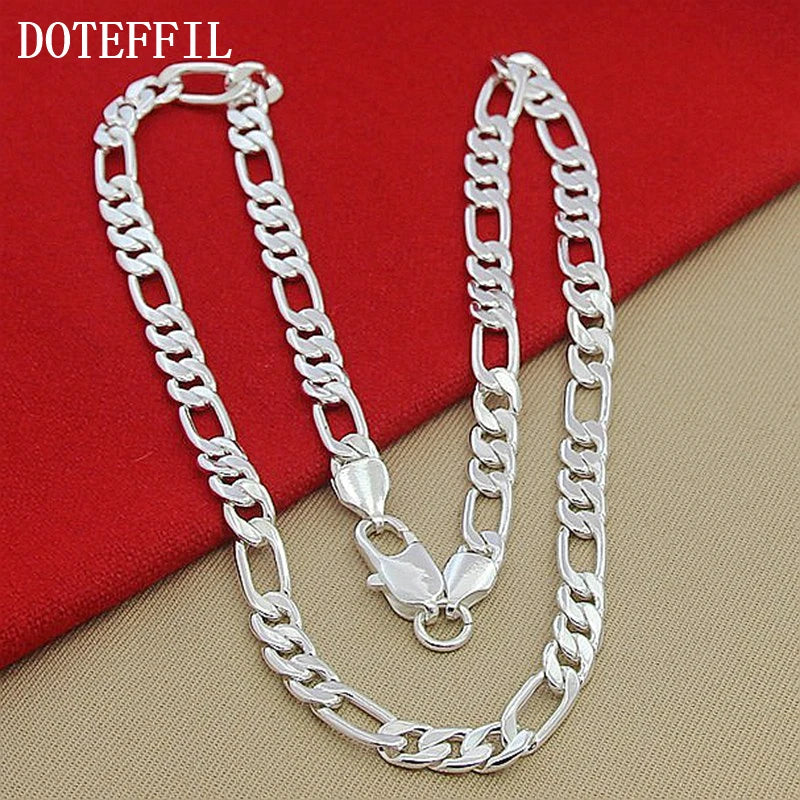 DOTEFFIL 925 Sterling Silver 8mm Chain Sideways Necklace Man Woman Senior Luxury Jewelry Statement Necklace