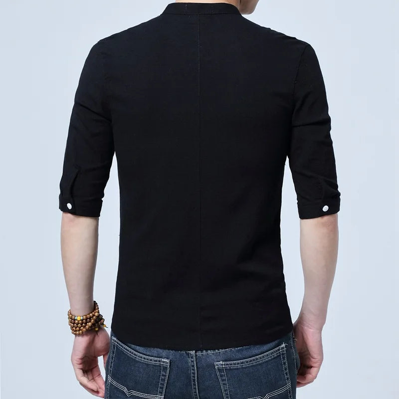 Tradictional Chinese Clothing For Men Half Sleeve Cotton Linen Chinese Style Shirts  Kung Fu Tai Chi Tang Suit Style Tops CN-026