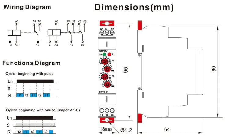 GEYA GRT8-S Asymmetric Cycle Timer Relay SPDT 220V 16A  AC/DC12V-240V Electronic Repeat Relay