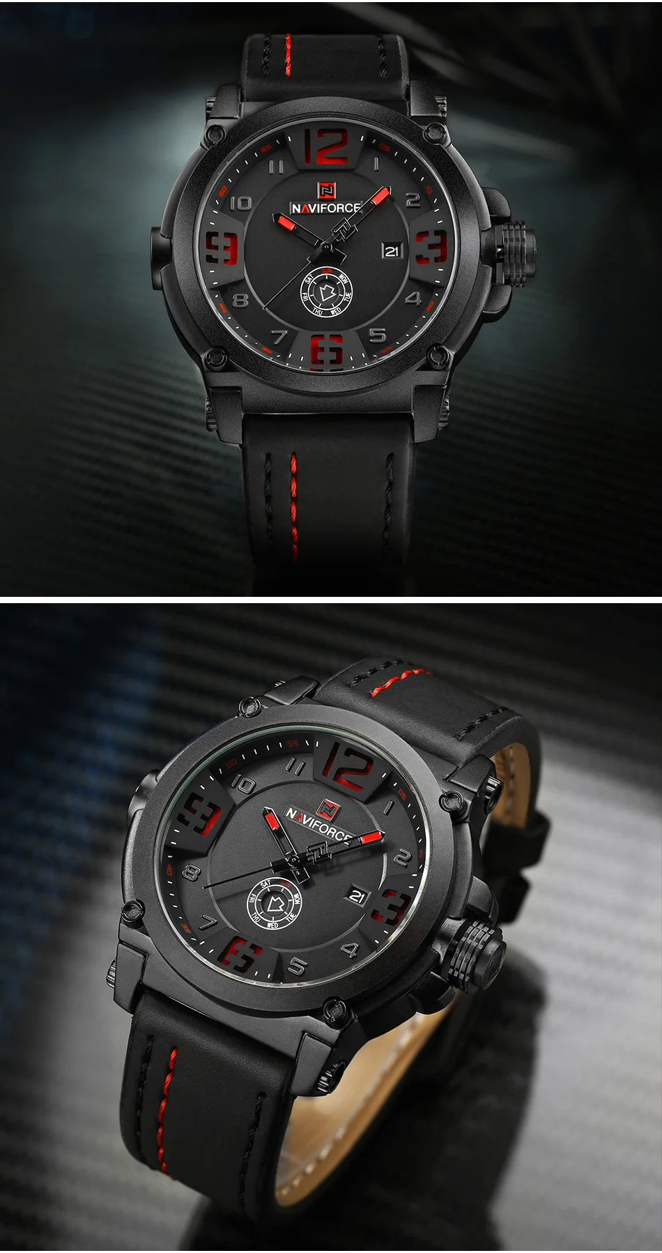 NAVIFORCE Luxury Brand Men Sports Military Quartz Watch for Man Analog Date Clock Leather Strap Wristwatch Relogio Free Shiping