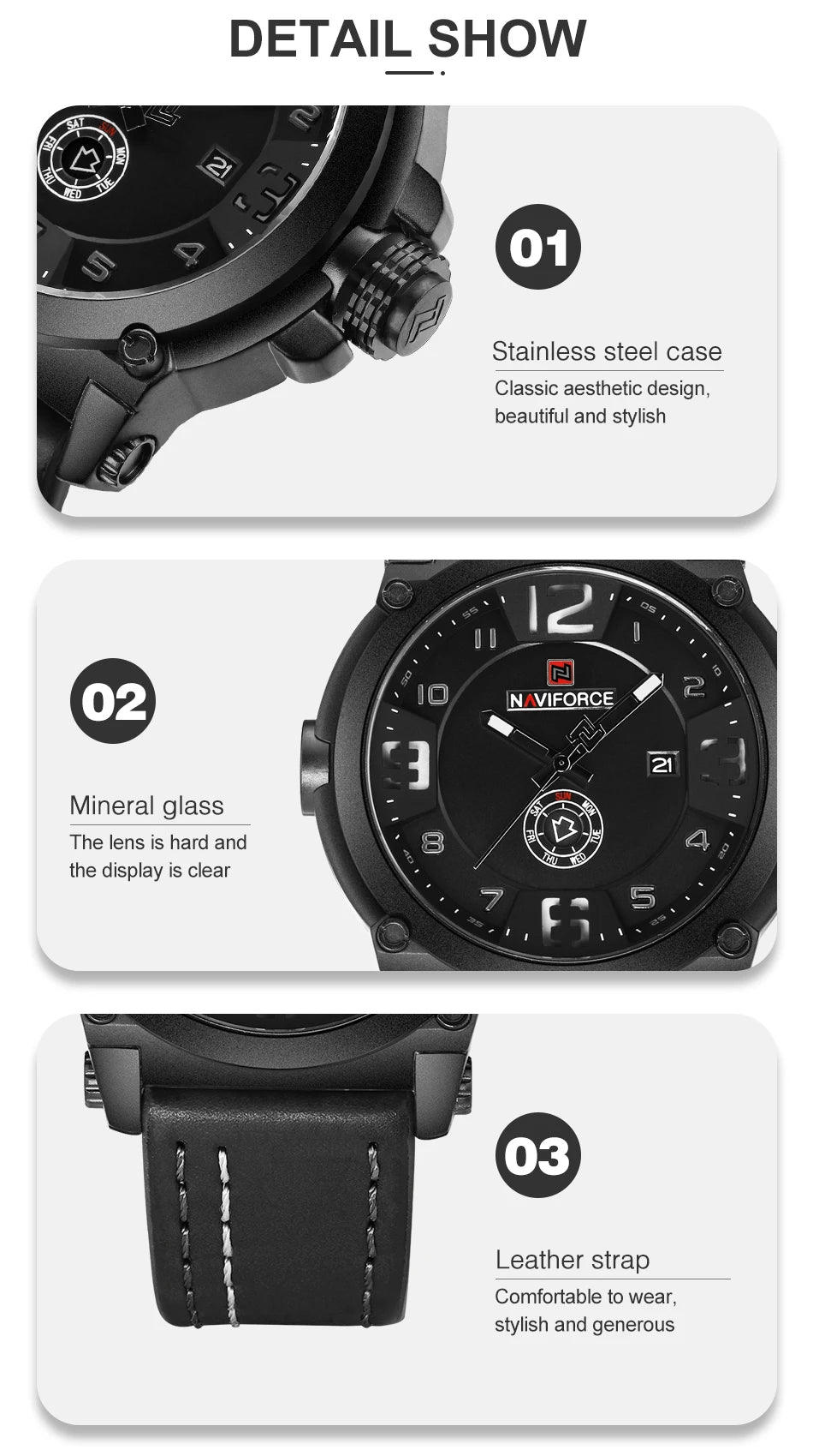NAVIFORCE Luxury Brand Men Sports Military Quartz Watch for Man Analog Date Clock Leather Strap Wristwatch Relogio Free Shiping