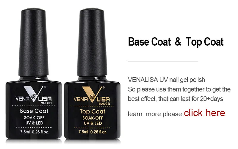 Venalisa Tempered No Wipe Top Coat Base Gel Top Coat Matte Top Nail Gel 7.5ML All Nails Base&Top Gel neon color nail polish gel