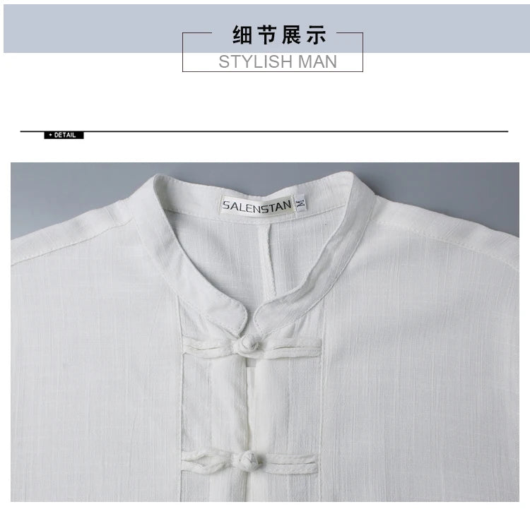 Tradictional Chinese Clothing For Men Half Sleeve Cotton Linen Chinese Style Shirts  Kung Fu Tai Chi Tang Suit Style Tops CN-026