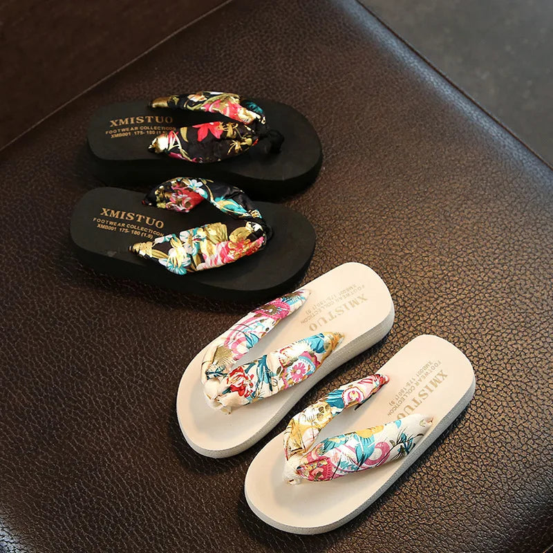 Floral Beach Sandals Wedge Platform Thongs Slippers Flip Flops suummer shose for women girls