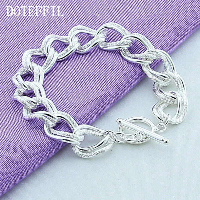 DOTEFFIL 925 Sterling Silver Matte Smooth Ring Chain Bracelet For Women Man Fashion Wedding Engagement Party Jewelry