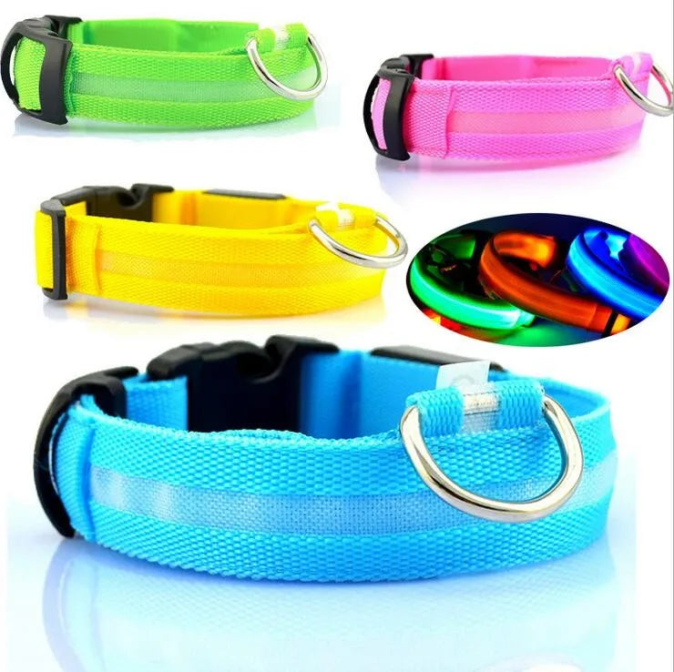 YUDODO Nylon LED Pet Dog Collars for animals Night Safety Flashing Glow Dog Leash Dogs Luminous Fluorescent Collars Pet Supplies