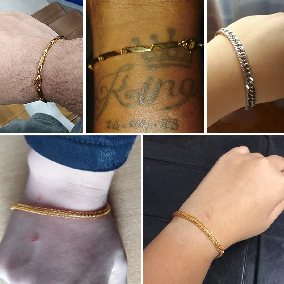 Men's 316L Stainless Steel Male Bracelet Wholesale Gold Silver Color Braclet Chunky Cuban Chain Link Bracelet For Man Jewelry