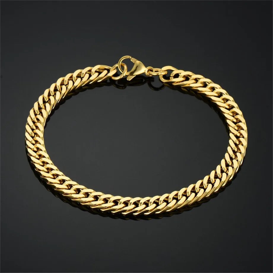 Men's 316L Stainless Steel Male Bracelet Wholesale Gold Silver Color Braclet Chunky Cuban Chain Link Bracelet For Man Jewelry