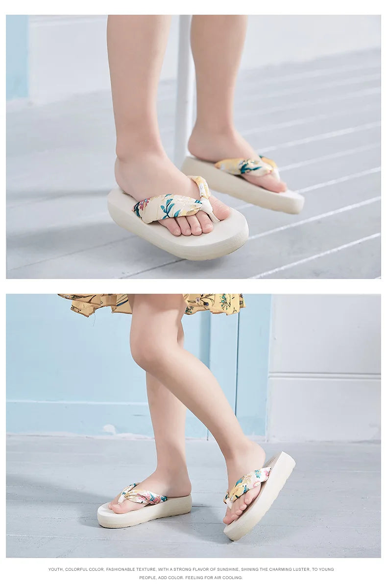 Floral Beach Sandals Wedge Platform Thongs Slippers Flip Flops suummer shose for women girls