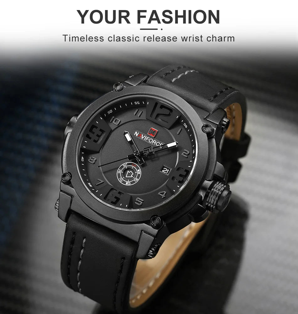 NAVIFORCE Luxury Brand Men Sports Military Quartz Watch for Man Analog Date Clock Leather Strap Wristwatch Relogio Free Shiping