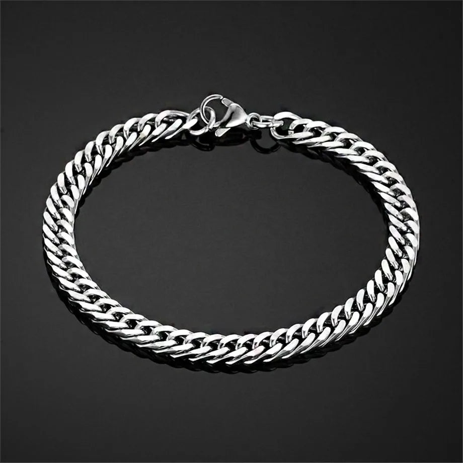 Men's 316L Stainless Steel Male Bracelet Wholesale Gold Silver Color Braclet Chunky Cuban Chain Link Bracelet For Man Jewelry