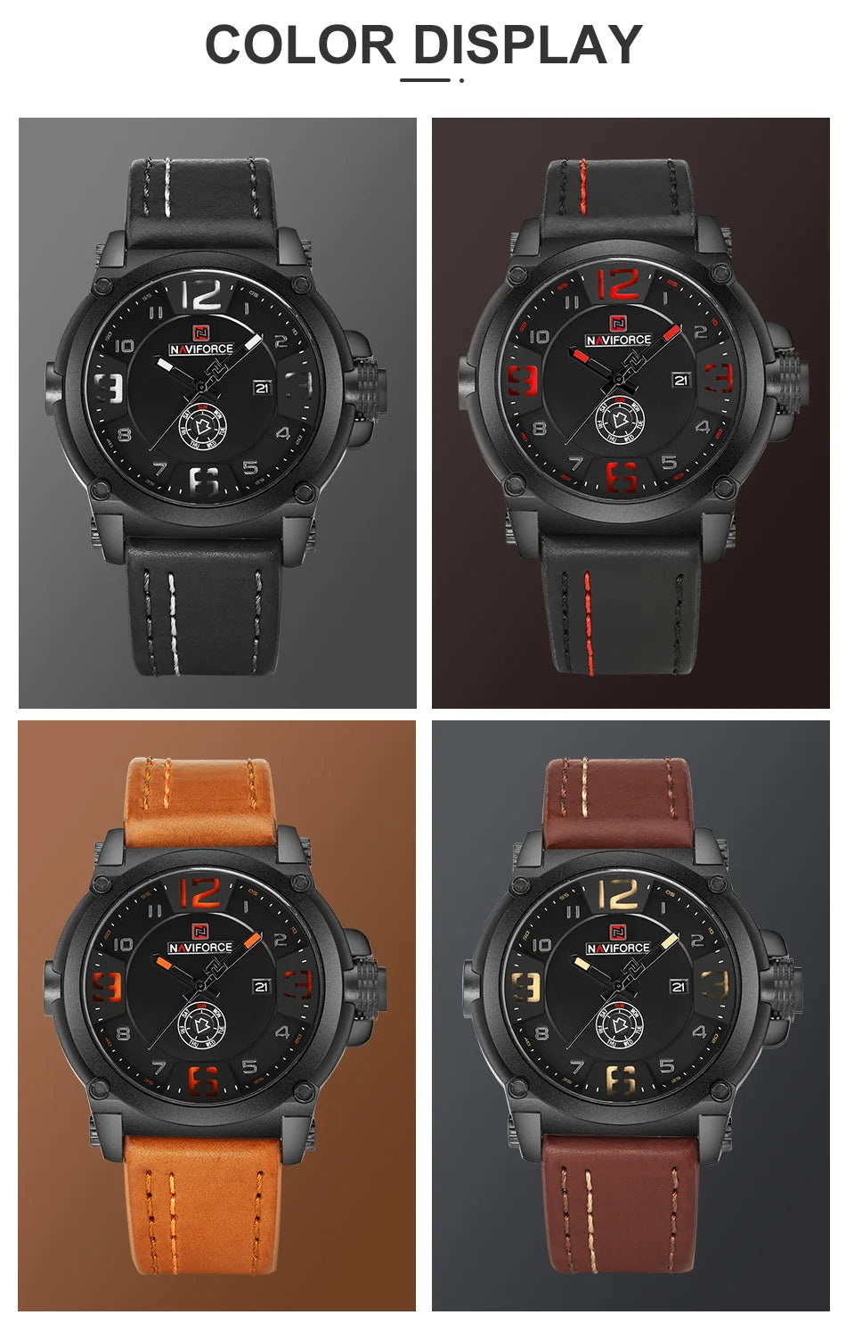 NAVIFORCE Luxury Brand Men Sports Military Quartz Watch for Man Analog Date Clock Leather Strap Wristwatch Relogio Free Shiping