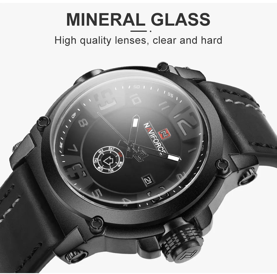 NAVIFORCE Luxury Brand Men Sports Military Quartz Watch for Man Analog Date Clock Leather Strap Wristwatch Relogio Free Shiping