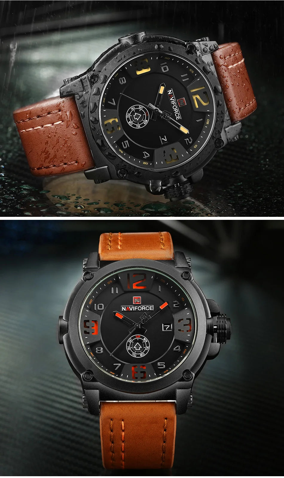NAVIFORCE Luxury Brand Men Sports Military Quartz Watch for Man Analog Date Clock Leather Strap Wristwatch Relogio Free Shiping