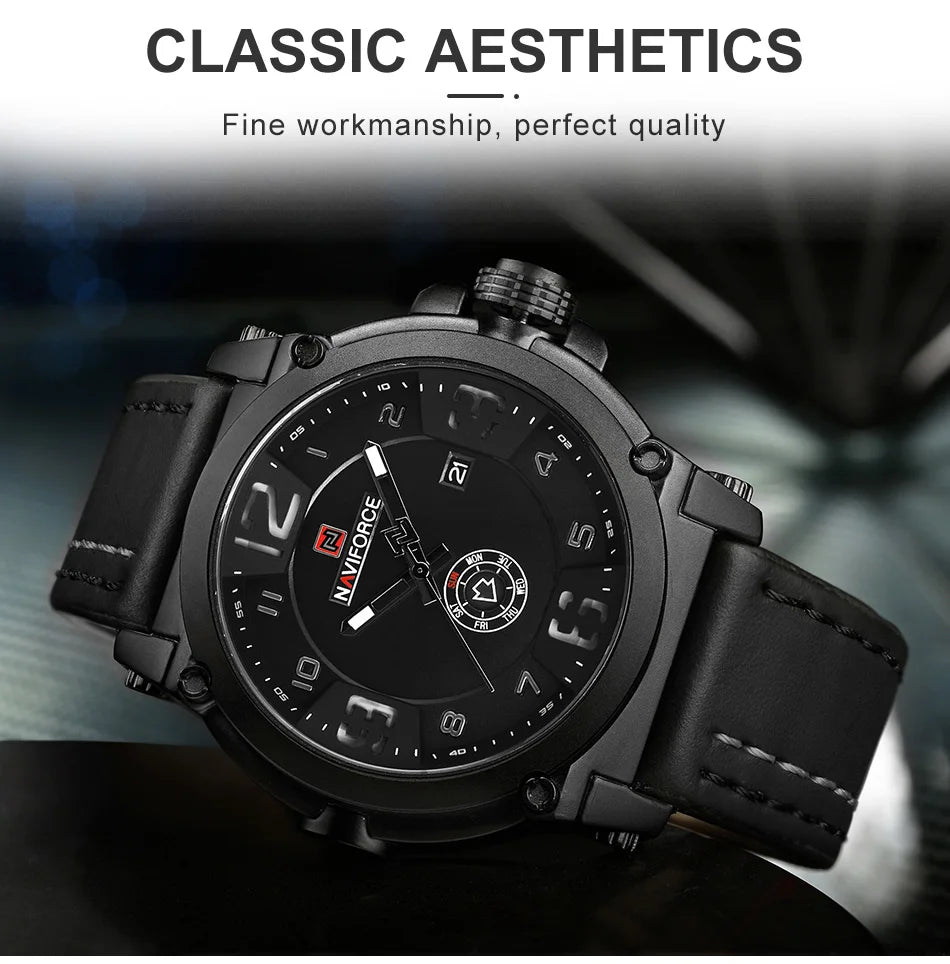 NAVIFORCE Luxury Brand Men Sports Military Quartz Watch for Man Analog Date Clock Leather Strap Wristwatch Relogio Free Shiping