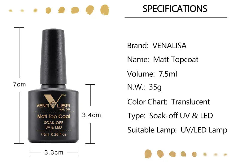 VENALISA Matte Top Coat CANNI Nail Art Design High Quality UV LED Base Coat No Sticky Layer Top Coat, Soak off Matt Topcoat