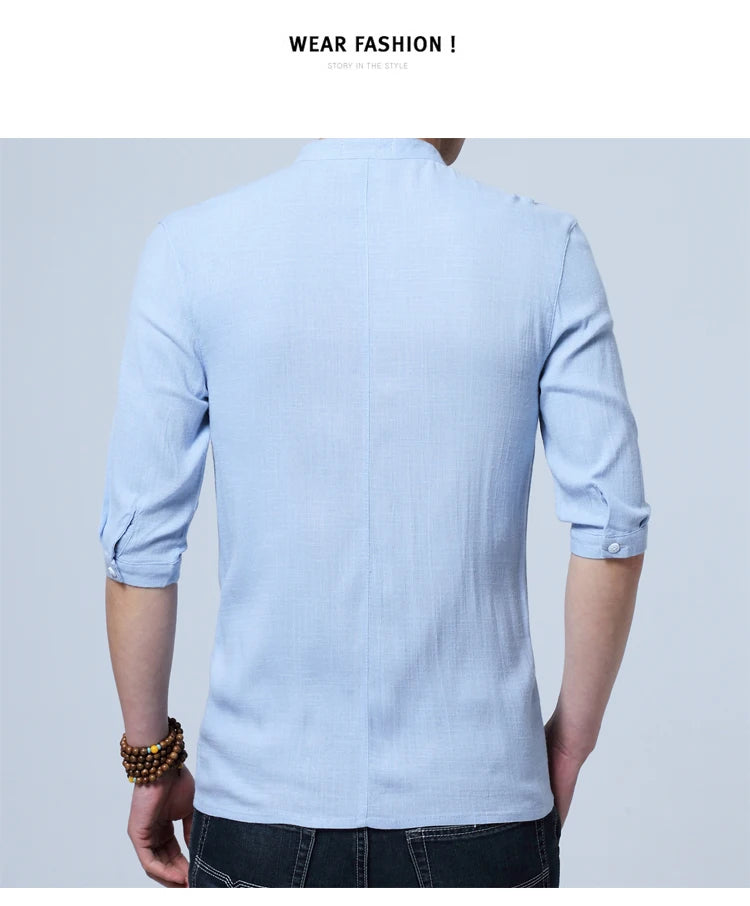 Tradictional Chinese Clothing For Men Half Sleeve Cotton Linen Chinese Style Shirts  Kung Fu Tai Chi Tang Suit Style Tops CN-026
