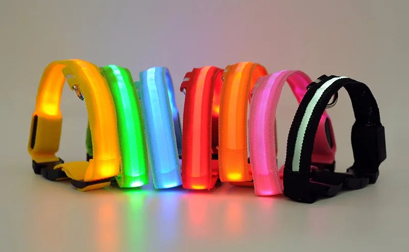 YUDODO Nylon LED Pet Dog Collars for animals Night Safety Flashing Glow Dog Leash Dogs Luminous Fluorescent Collars Pet Supplies