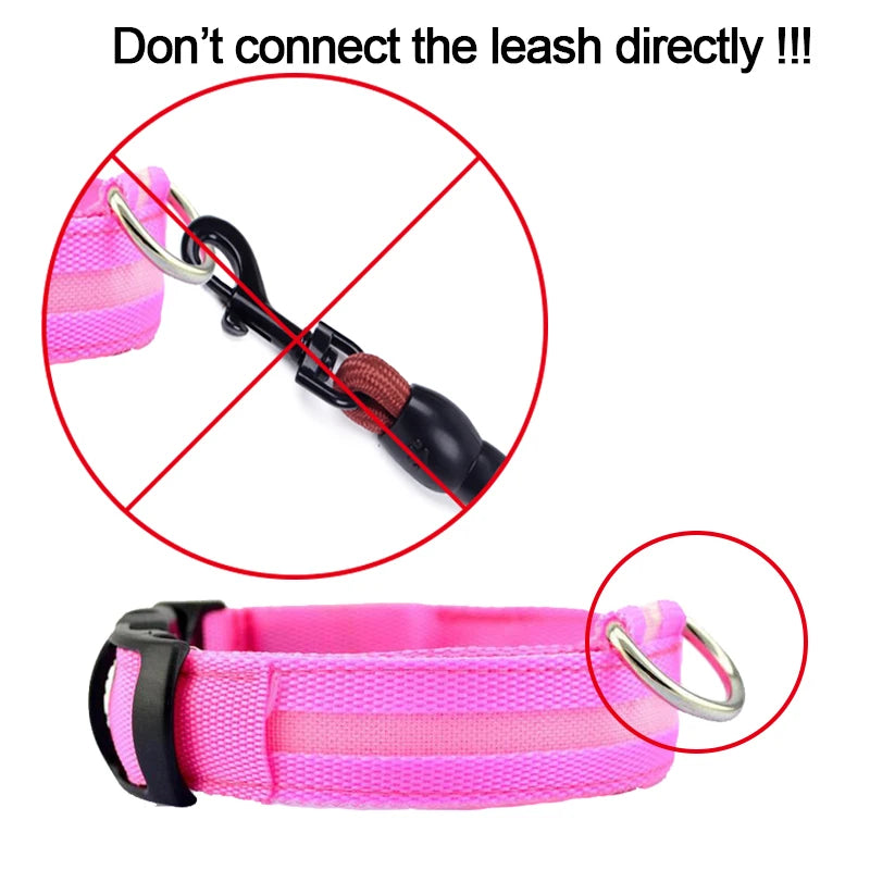 YUDODO Nylon LED Pet Dog Collars for animals Night Safety Flashing Glow Dog Leash Dogs Luminous Fluorescent Collars Pet Supplies